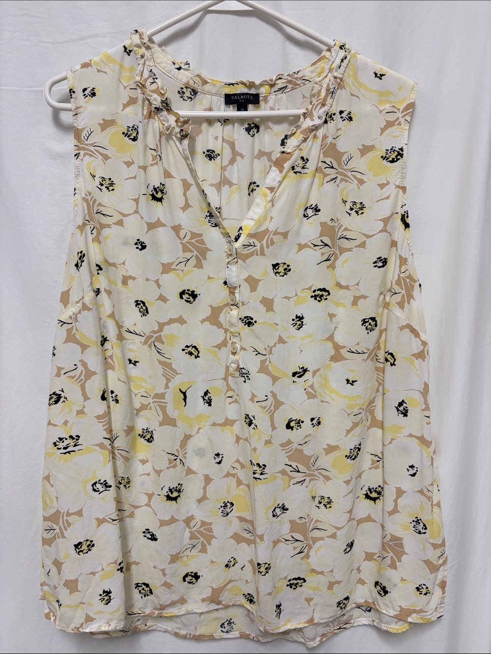 Talbots Cream Floral Sleeveless V-Neck Blouse